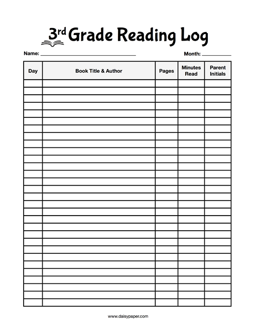 3rd Grade Reading Log Daisy Paper