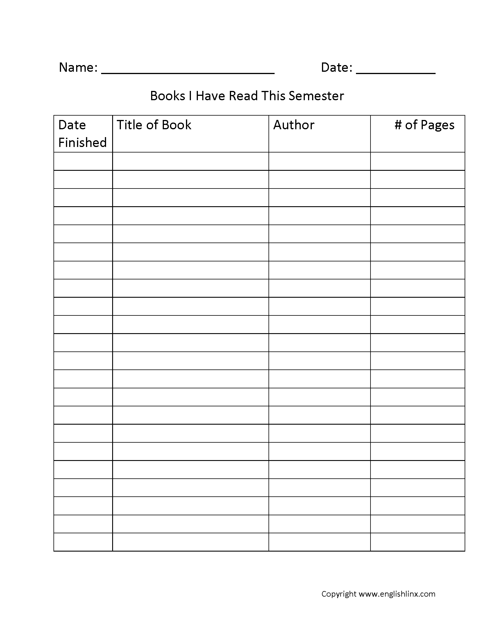 4Th Grade Reading Log Printable Template Calendar Design