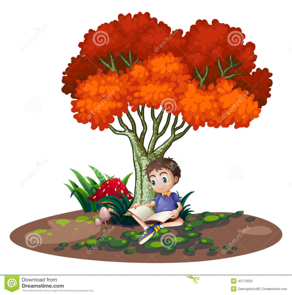 A Boy Reading Under The Tree Stock Vector Image 42175553