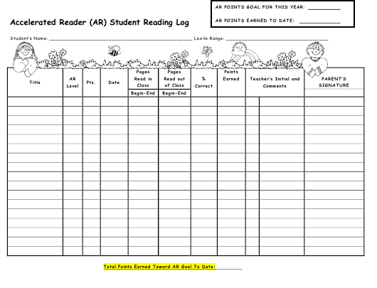 Accelerated Reader Ar Student Reading Log Download Printable PDF 