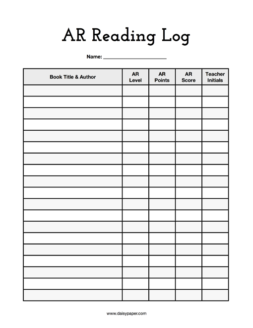 Accelerated Reading Log Daisy Paper
