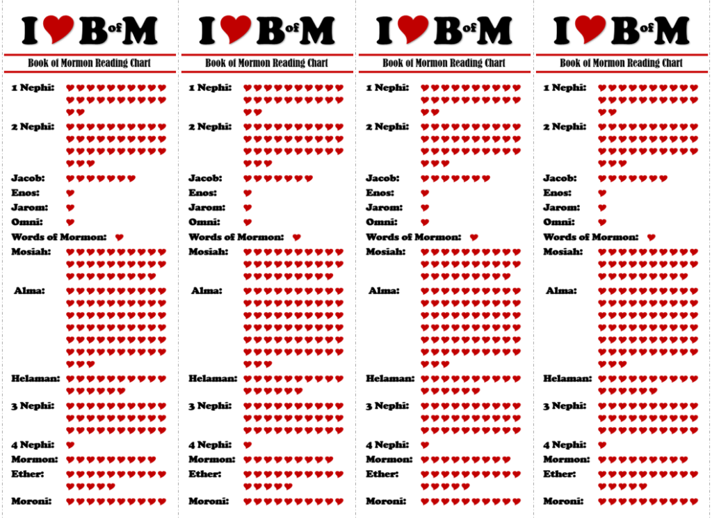 Book Of Mormon Reading Chart Bookmark Ready To Print 4 Bookmarks On A 