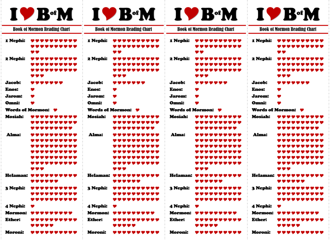 Book Of Mormon Reading Chart Bookmark Ready To Print 4 Bookmarks On A 