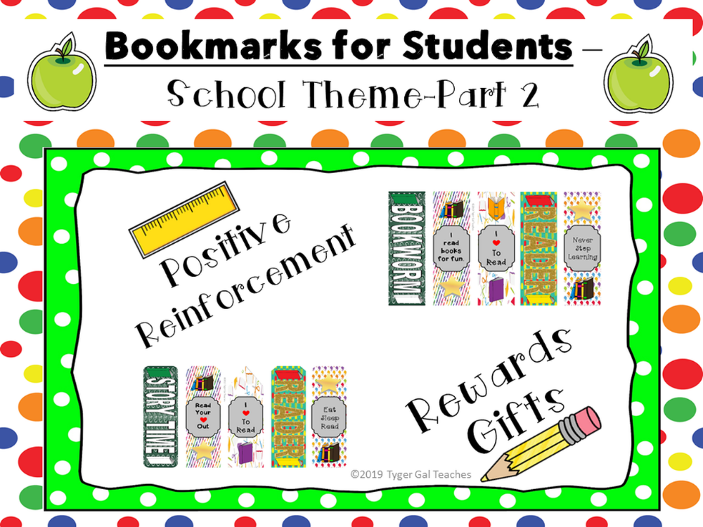 Bookmarks School Theme 2 School Themes Student Rewards Reading 