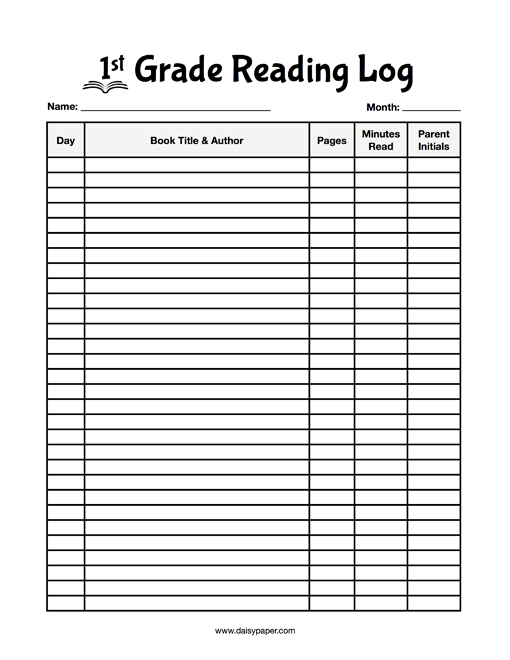 First Grade Reading Log Daisy Paper