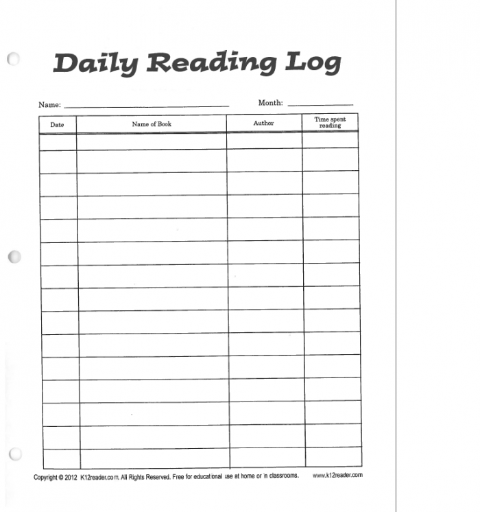 Fourth Grade Reading Log Worksheets 99Worksheets