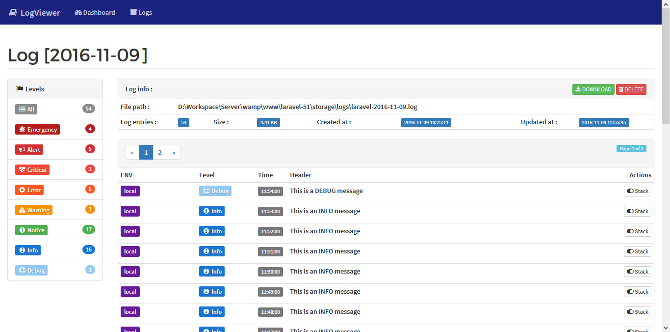 Package LogViewer For Laravel 5 