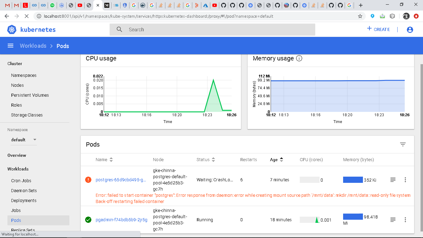 Postgresql Mkdir mnt data Read only File System Back off Restarting 