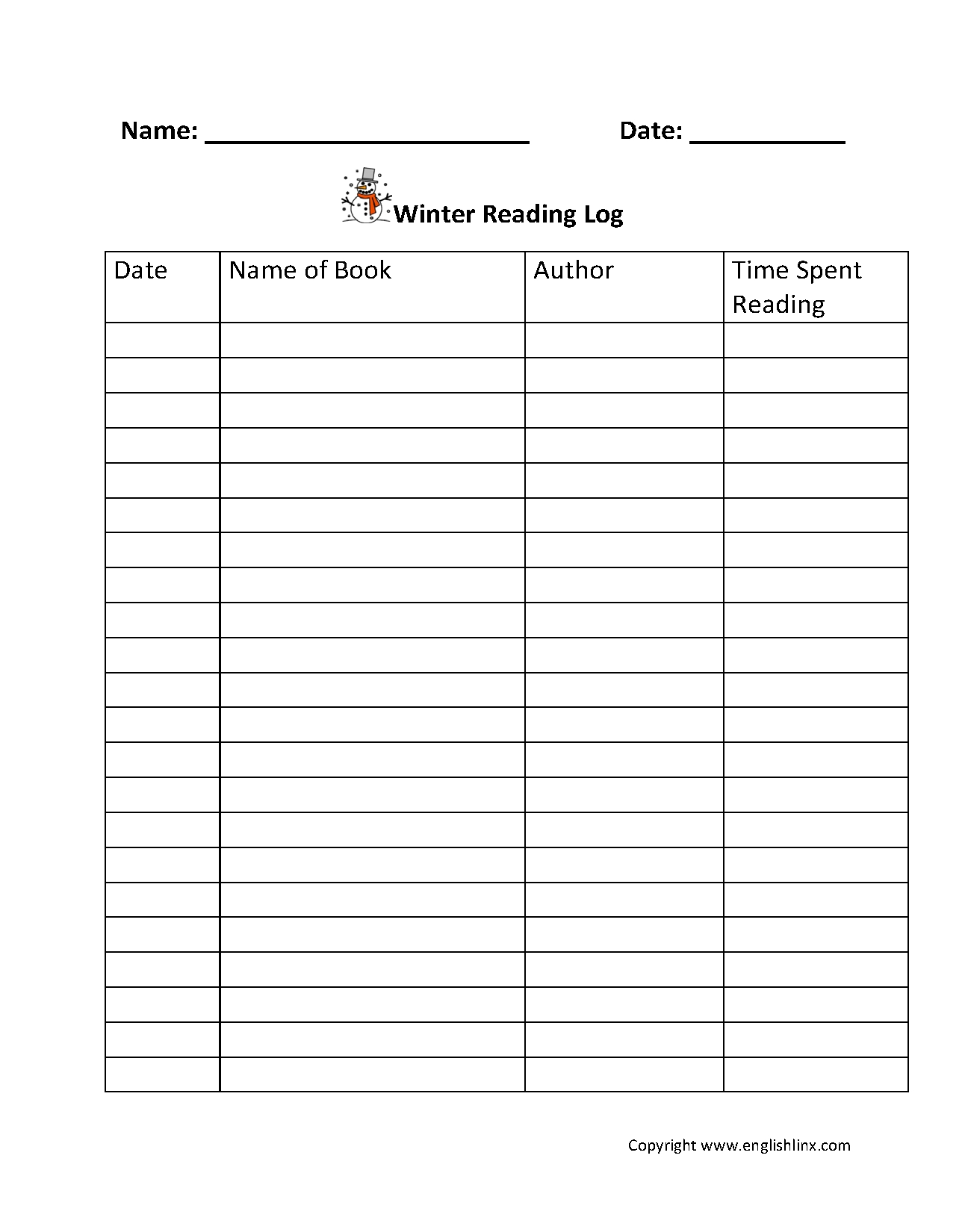 Printable Reading Log 4th Grade Template Calendar Design