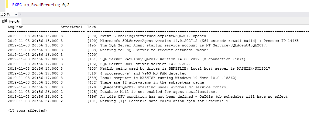 Read SQL Server Error Logs Using The Xp readerrorlog Command