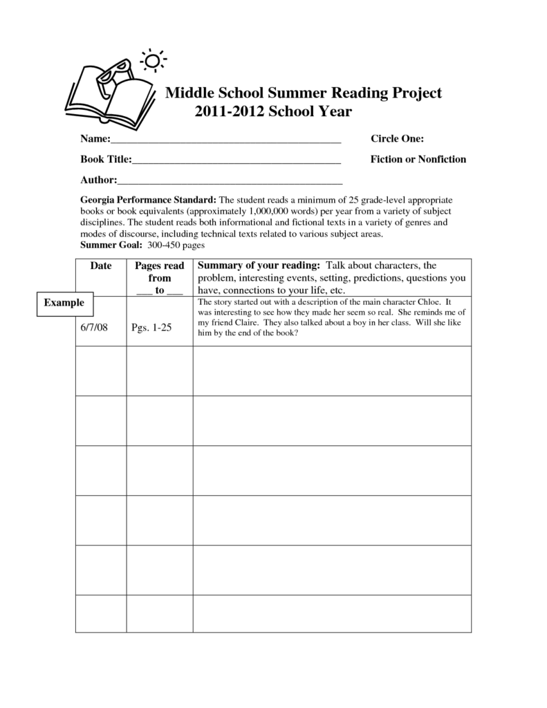 Reading Log For Middle School Google Search 6th Grade Reading 
