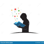 Smart Kid Learning By Reading Book While Standing Vector Logo