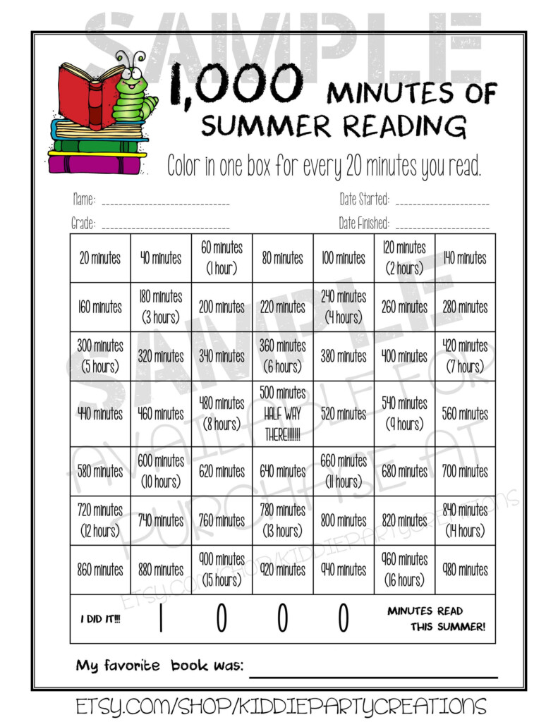 Summer Reading Chart 1000 Minute Challenge Reading Log Etsy In 2021 
