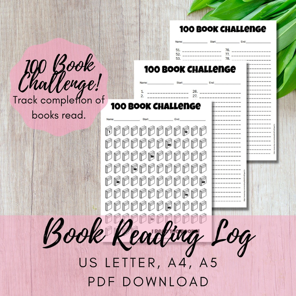 100 Book Challenge Reading Log Book Tracker Homeschool Etsy