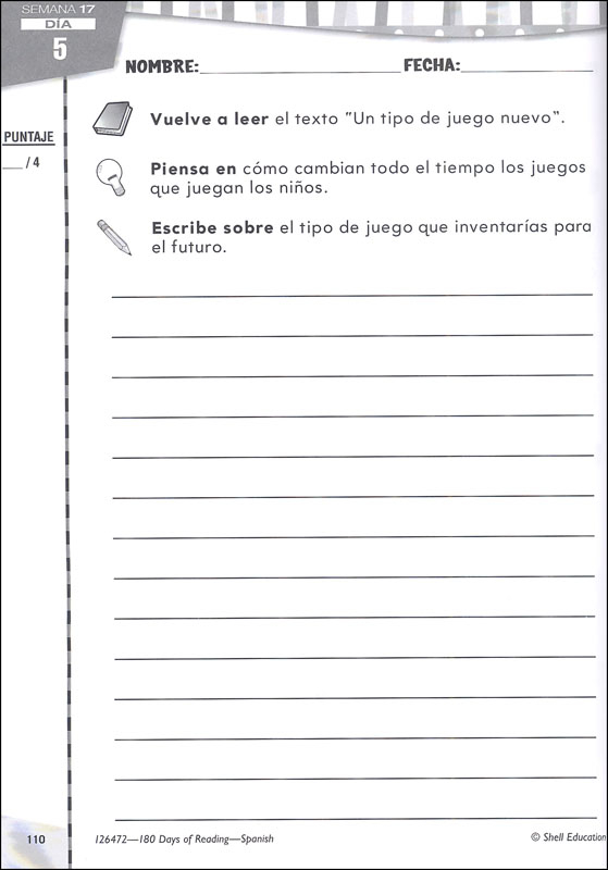 180 Days Of Reading For Second Grade Spanish Shell Education 