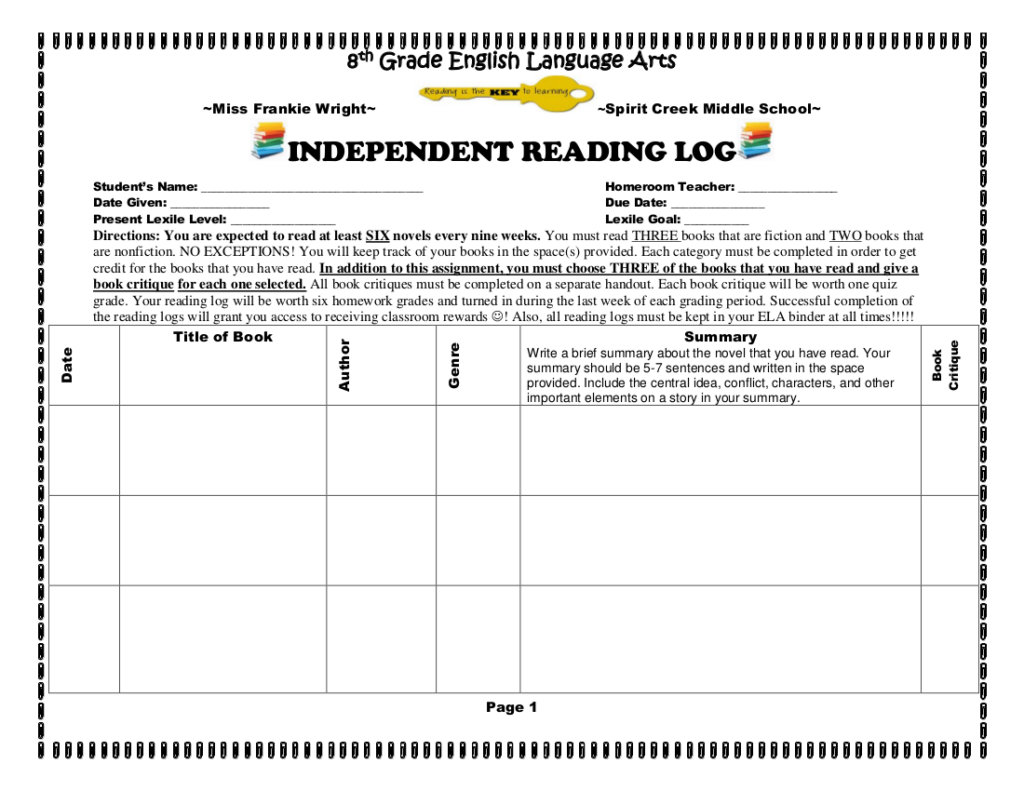 29 Printable Reading Log Examples In PDF Examples