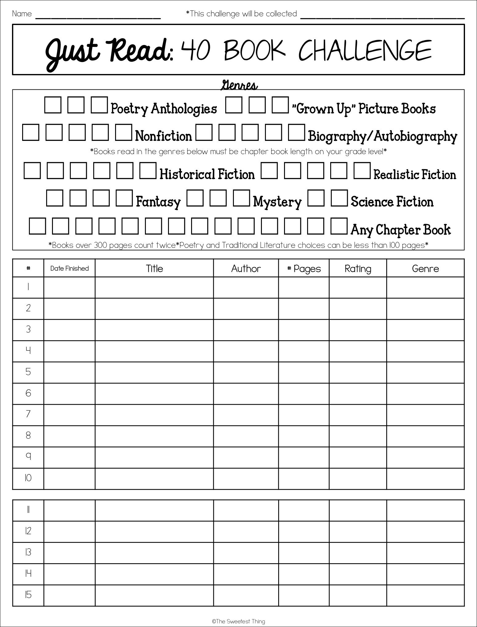 40 Book Challenge Log Grading Rubric Example 40 Book Challenge 