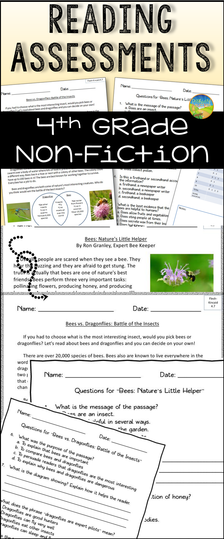 4th Grade Non fiction Reading Assessments Reading Comprehension 