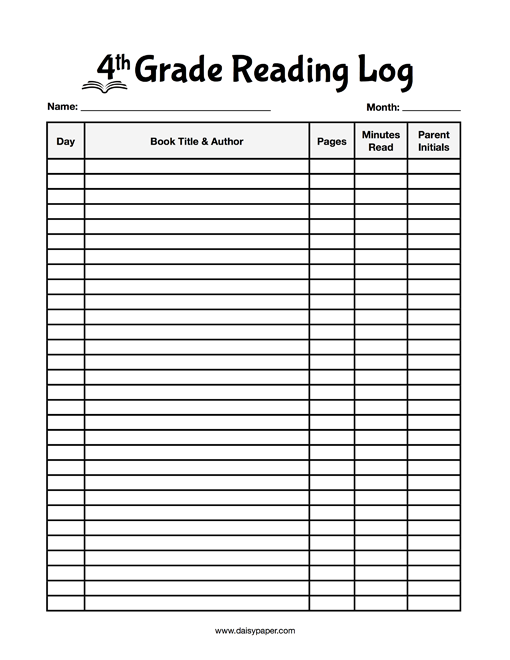 4th Grade Reading Log Daisy Paper