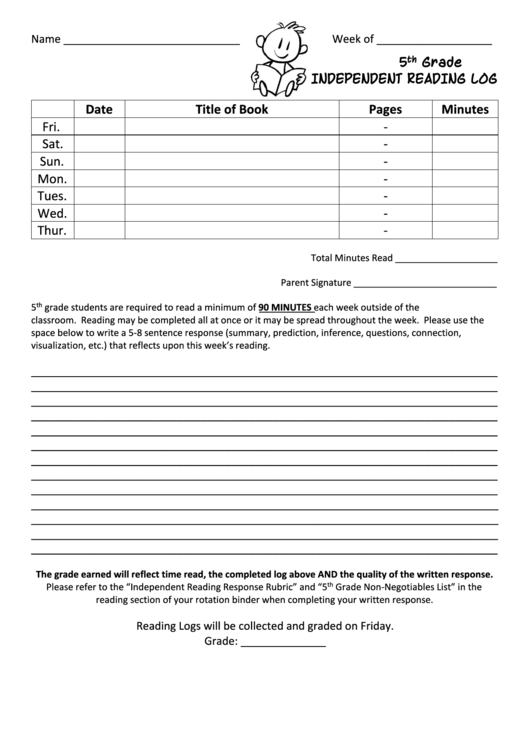 5th Grade Independent Reading Log Printable Pdf Download