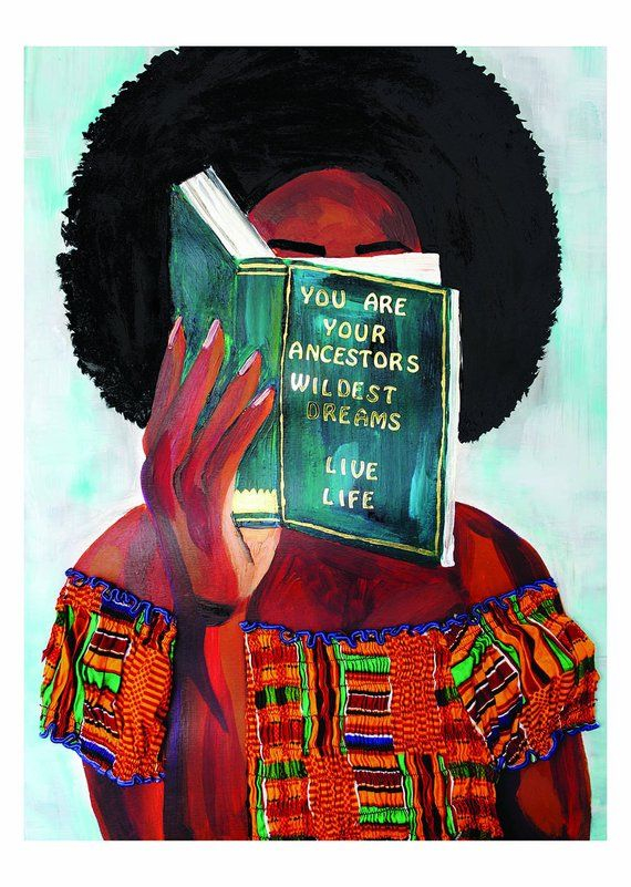 Afro Woman Reading Book With Inspirational Quote Art Wall Print 