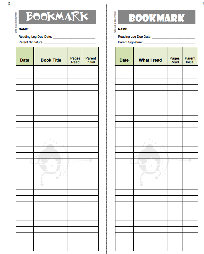 Bookmark Reading Logs PHIS LIBRARY OH THE PLACES YOU WILL GO 