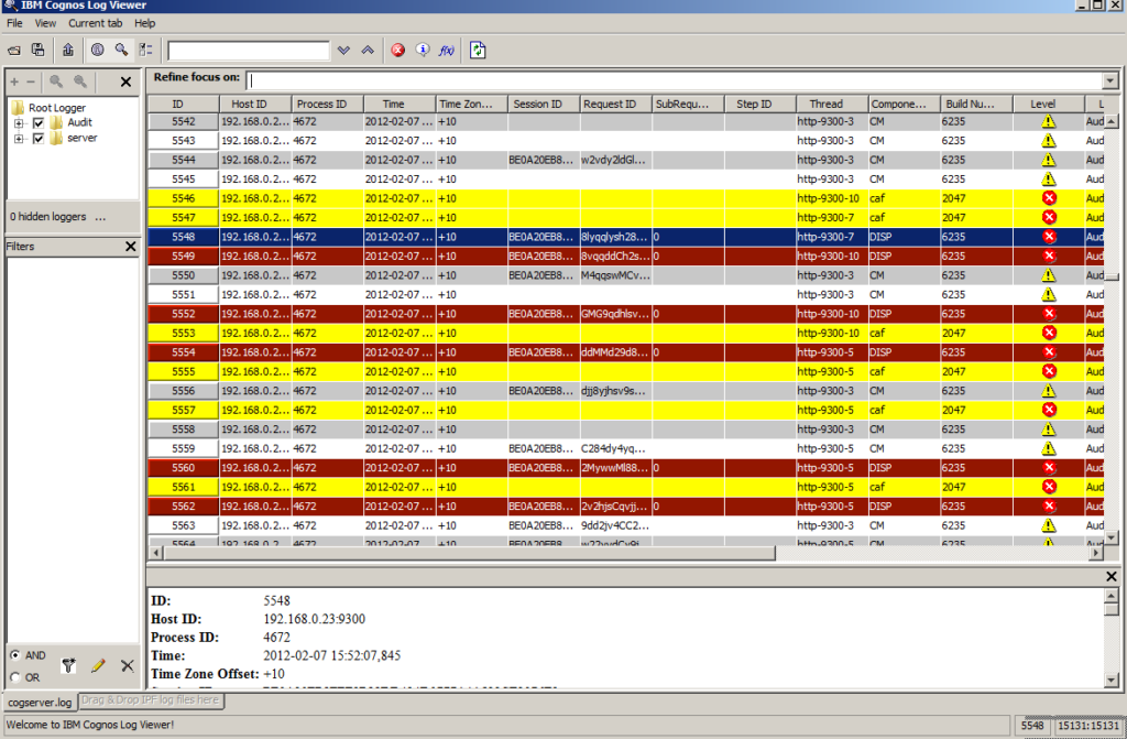 Cognos BI Logging Setup Applied Dimensionality