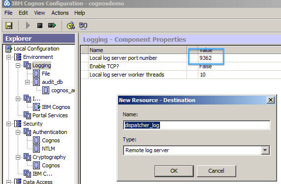 Cognos BI Logging Setup Applied Dimensionality