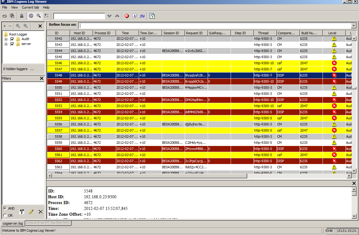 Cognos BI Logging Setup Applied Dimensionality