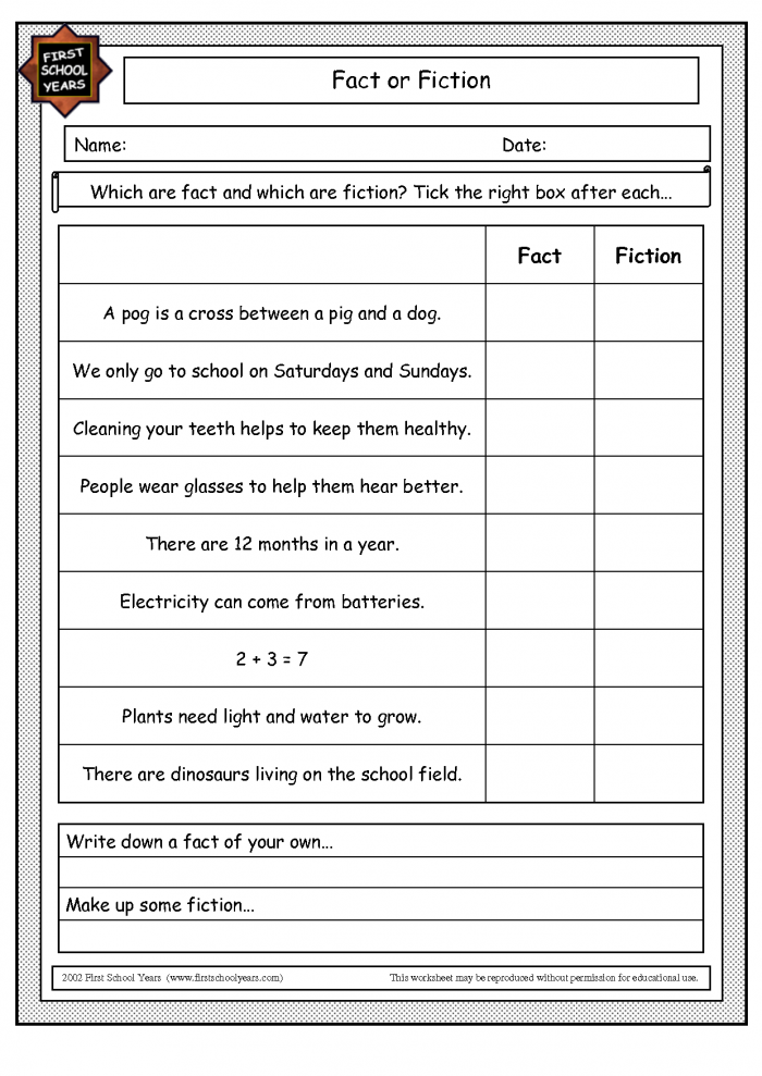 Fact Or Fiction Worksheets 99Worksheets