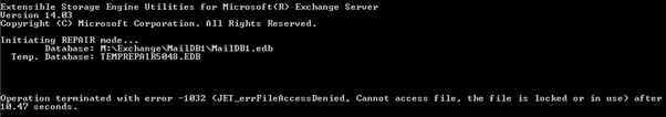 Fixed Exchange 2010 ESEUtil Failed With Jet Error 1032