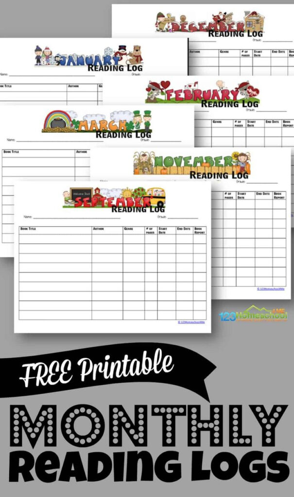 FREE Printable Monthly Reading Log Monthly Reading Logs Reading Log 