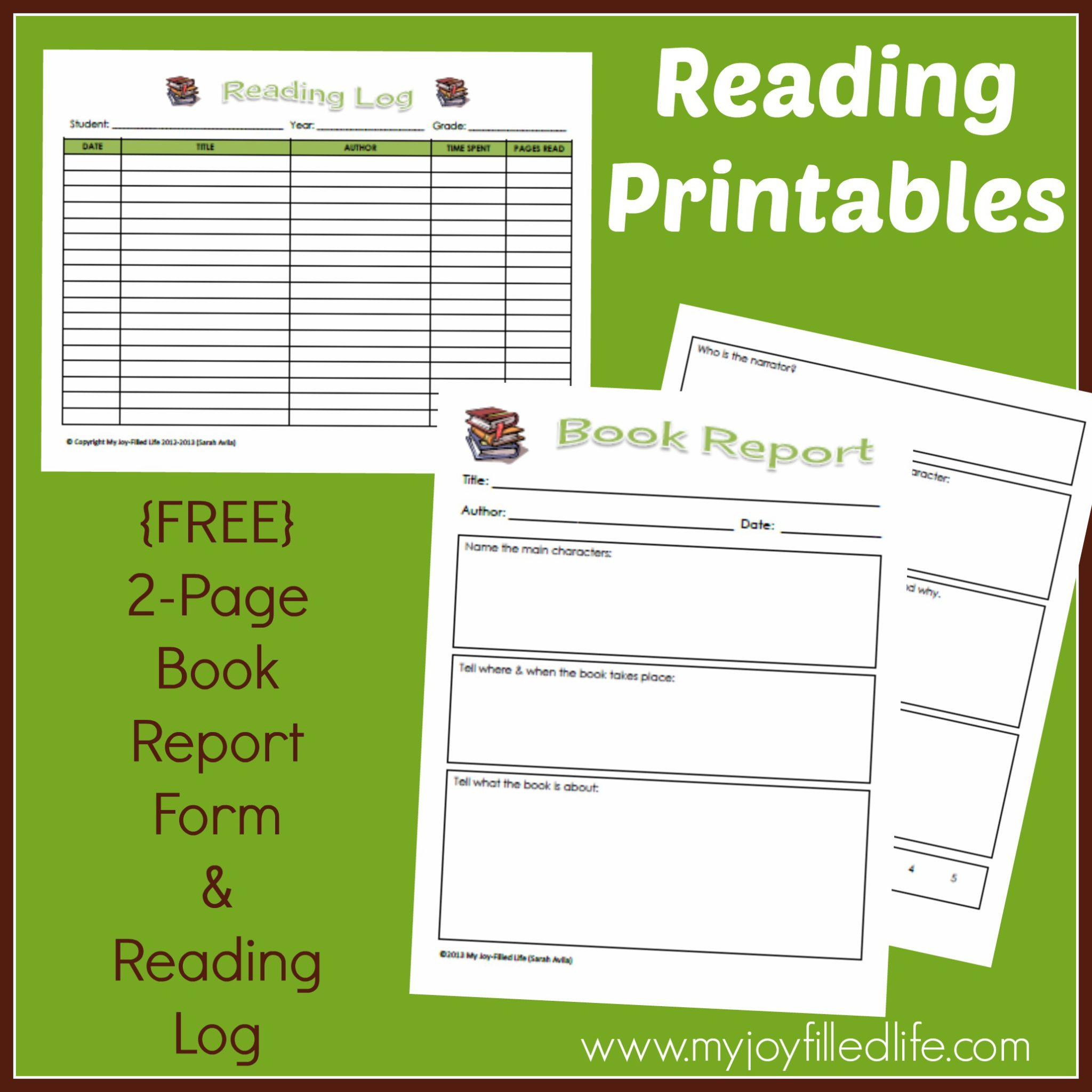 FREE Reading Log Book Report Form My Joy Filled Life