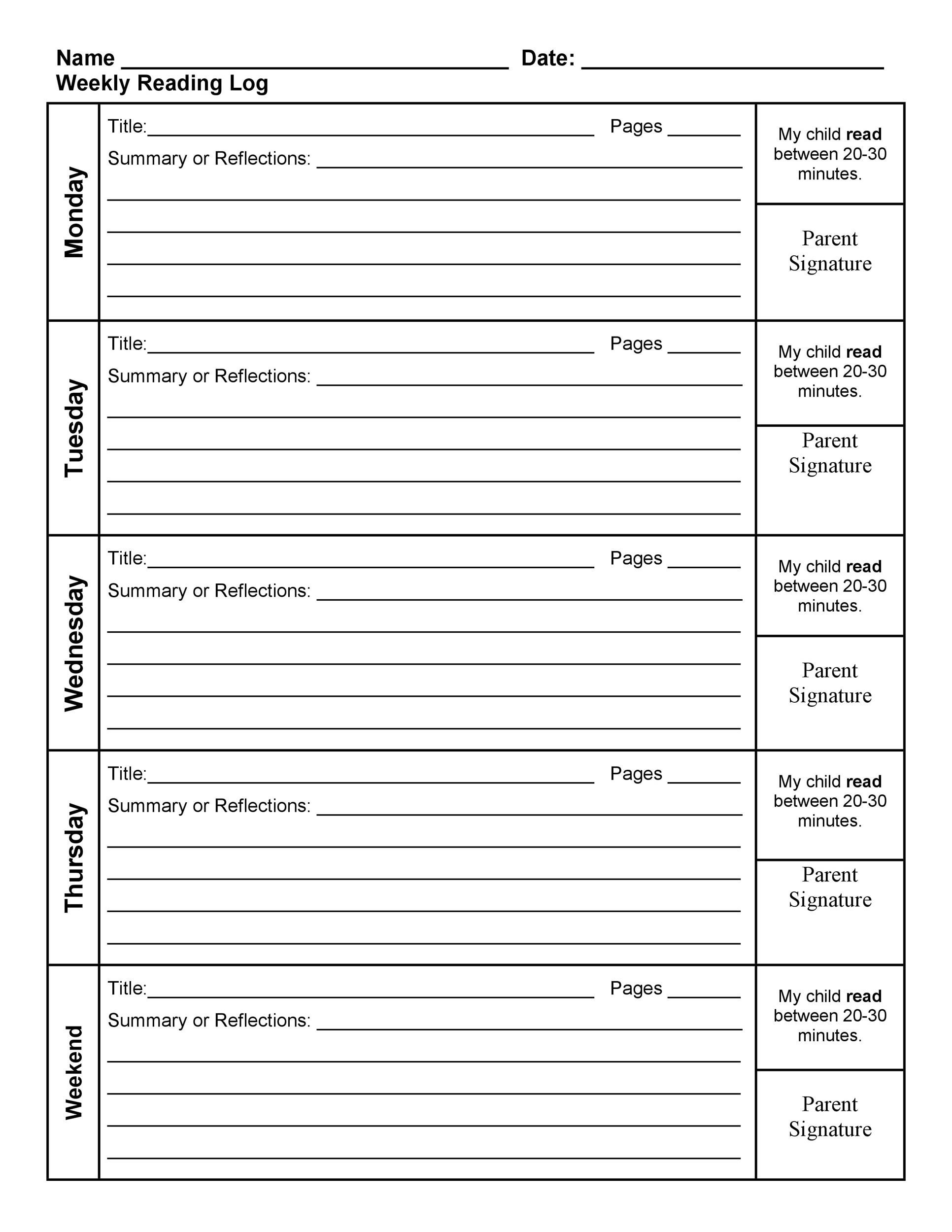 Geeky Printable Reading Logs With Parent Signature Prescott Website