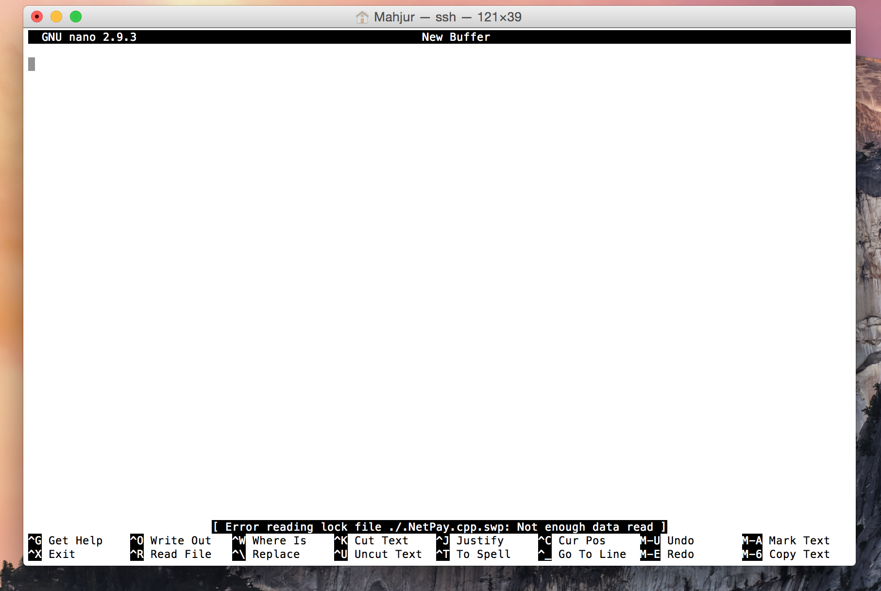 GNU Nano Error Reading Lock File NetPay cpp swp Not Enough Data 