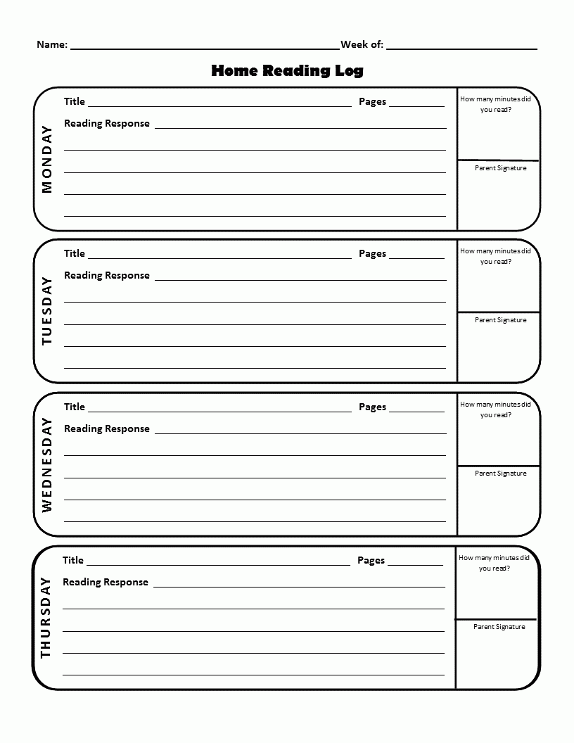 Home Reading Log For Grades 3 5 Home Reading Log Reading At Home 