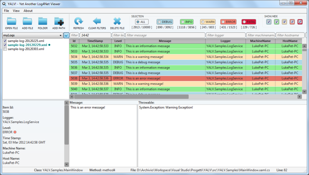 JALV Json Appender LOG4NET Viewer