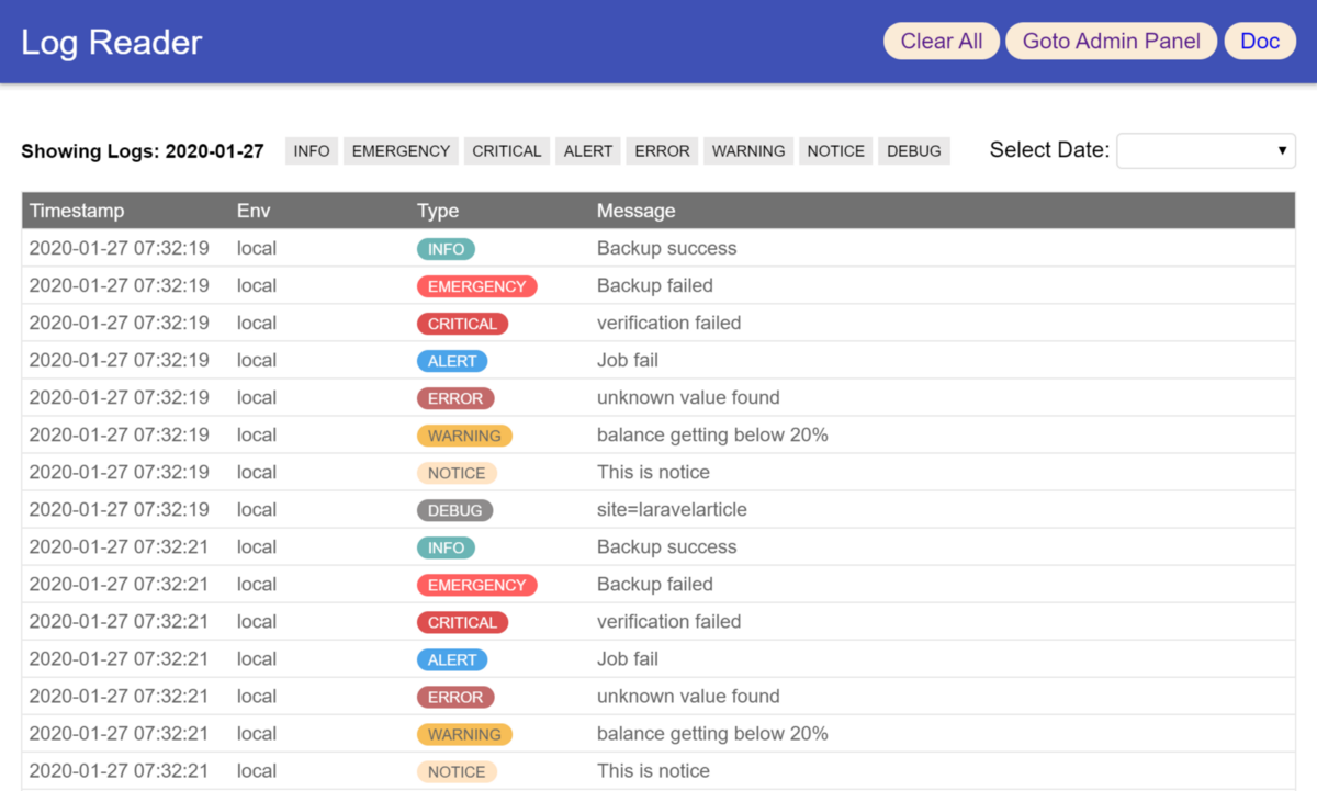 Laravel Log Reader A Simple Beautiful Log Viewer For Laravel