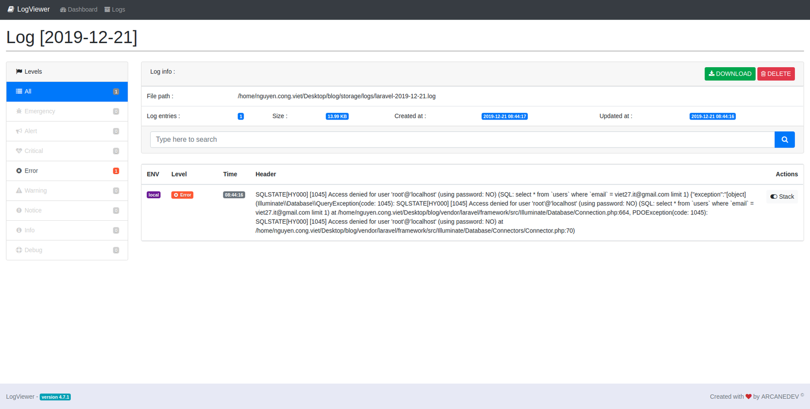 Laravel LogViewer Change The Laravel log File Interface ITZone