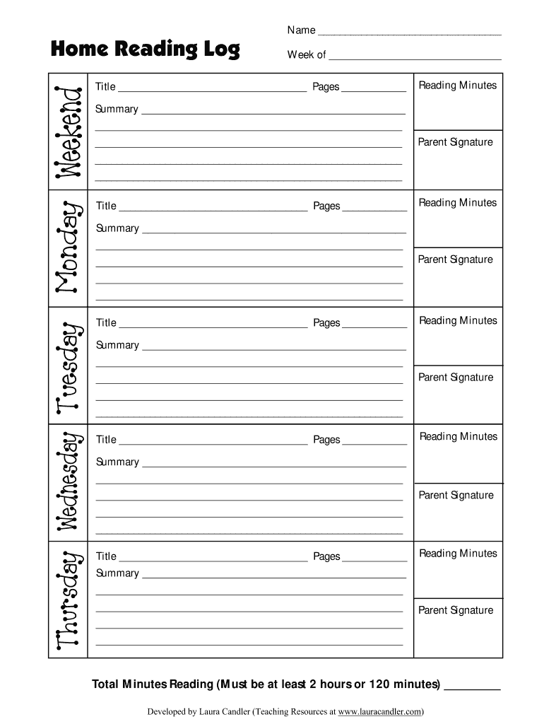 Laura Candler Home Reading Log Fill And Sign Printable Template 