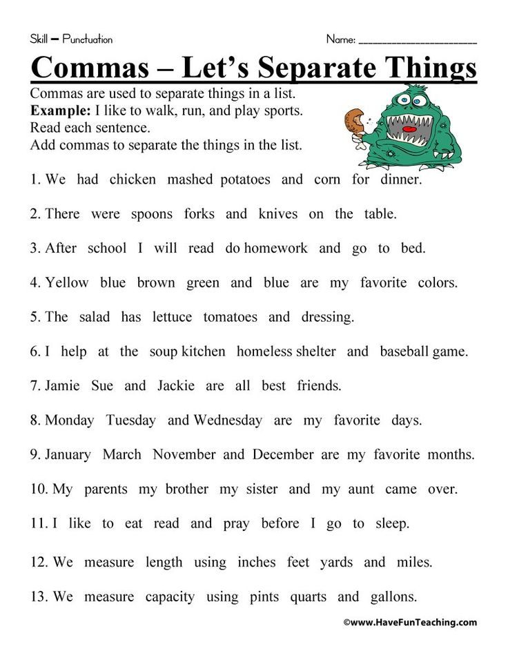 Let s Separate Things Comma Worksheet Punctuation Worksheets 