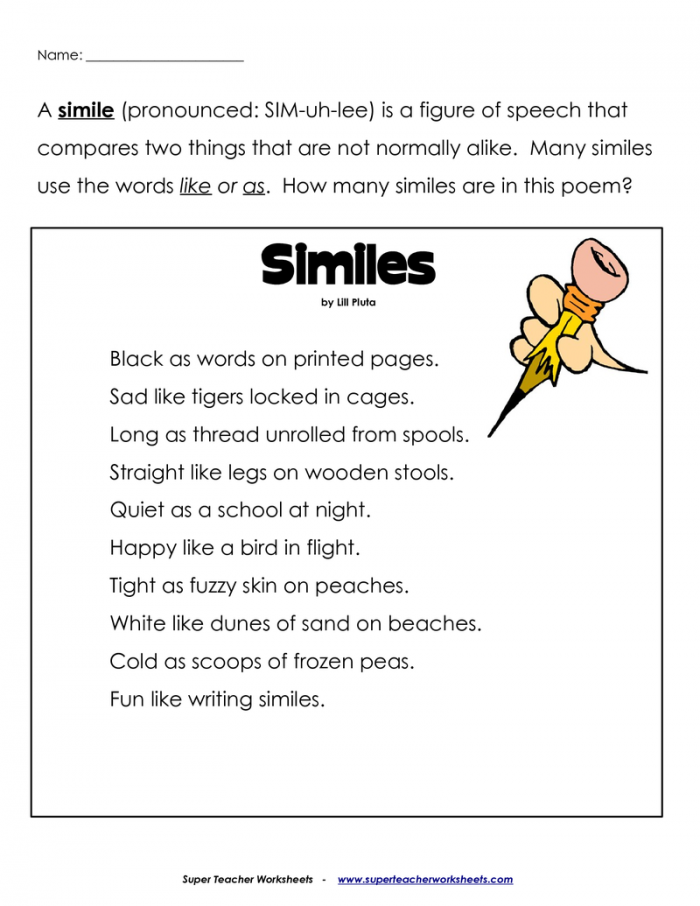 Metaphor And Simile Search Worksheets 99Worksheets