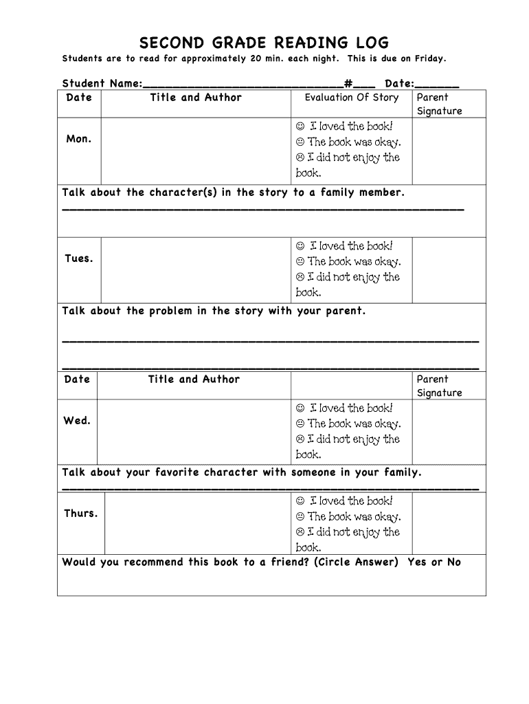 Online Second Grade Reading Log Fill Out And Sign Printable PDF 