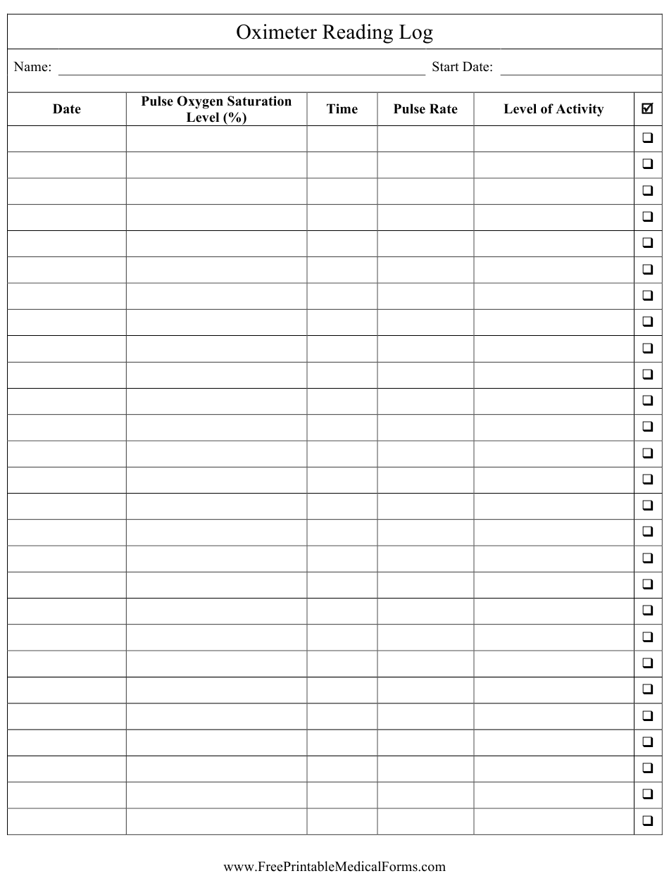 Oximeter Reading Log Template Download Printable PDF Templateroller