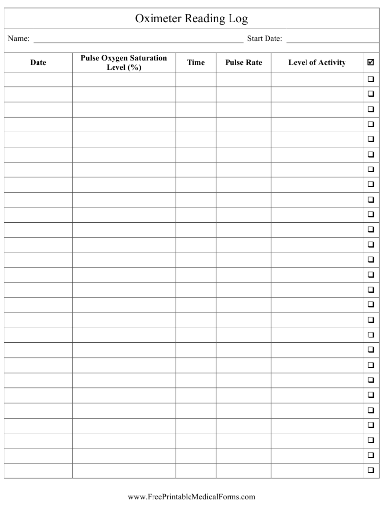 Oximeter Reading Log Template Download Printable PDF Templateroller