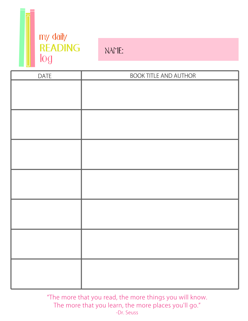 Printable Reading Log For Elementary Kids Reading Log Printable 