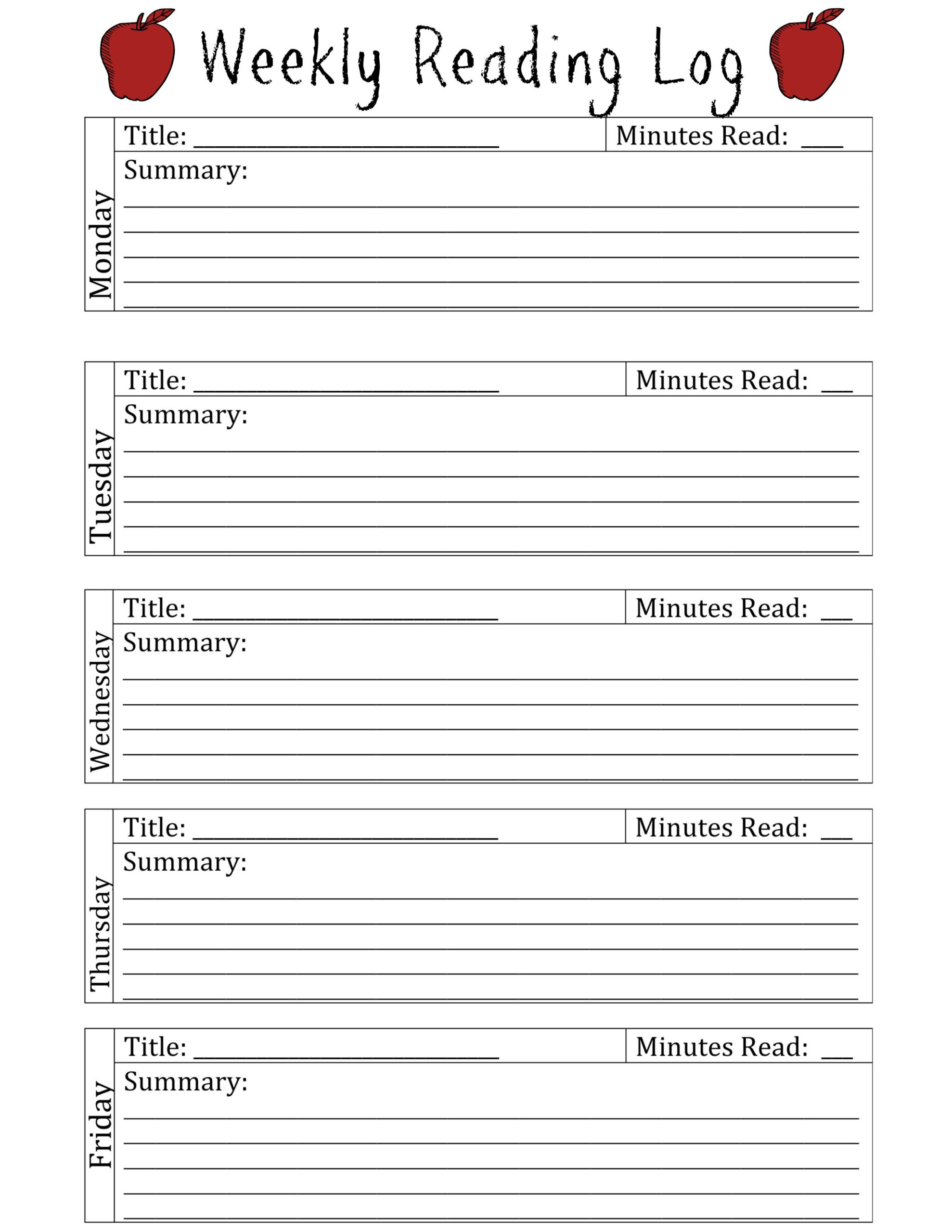 Printable Weekly Reading Log And Reading Punchcard Bookmark Weekly 