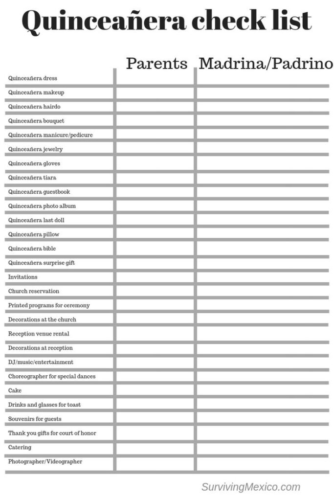 Quince Check List Surviving Mexico Quinceanera Planning Quince 