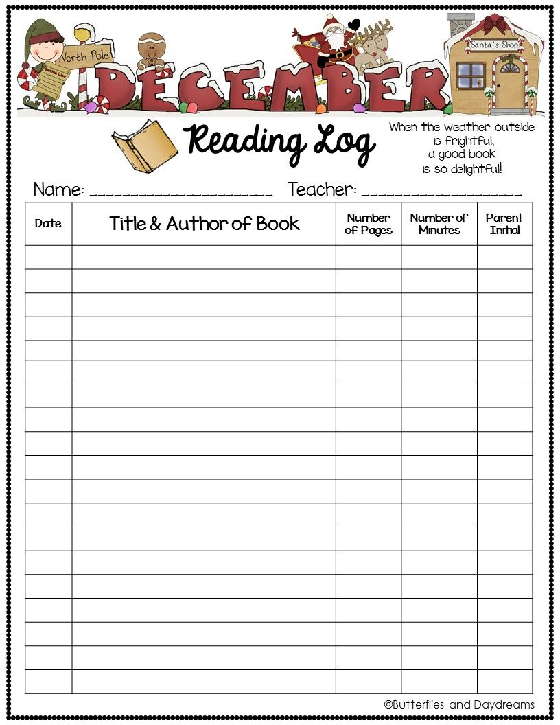 Reading Log December Reading Logs April Showers