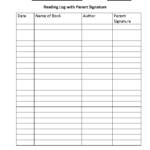 Reading Log Parent Signature Reading Log Printable Reading Log